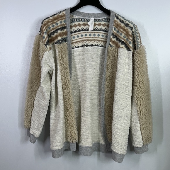Anthropologie Amadi Chaparral cardigan mixed media knit Sherpa size Large - Picture 5 of 10